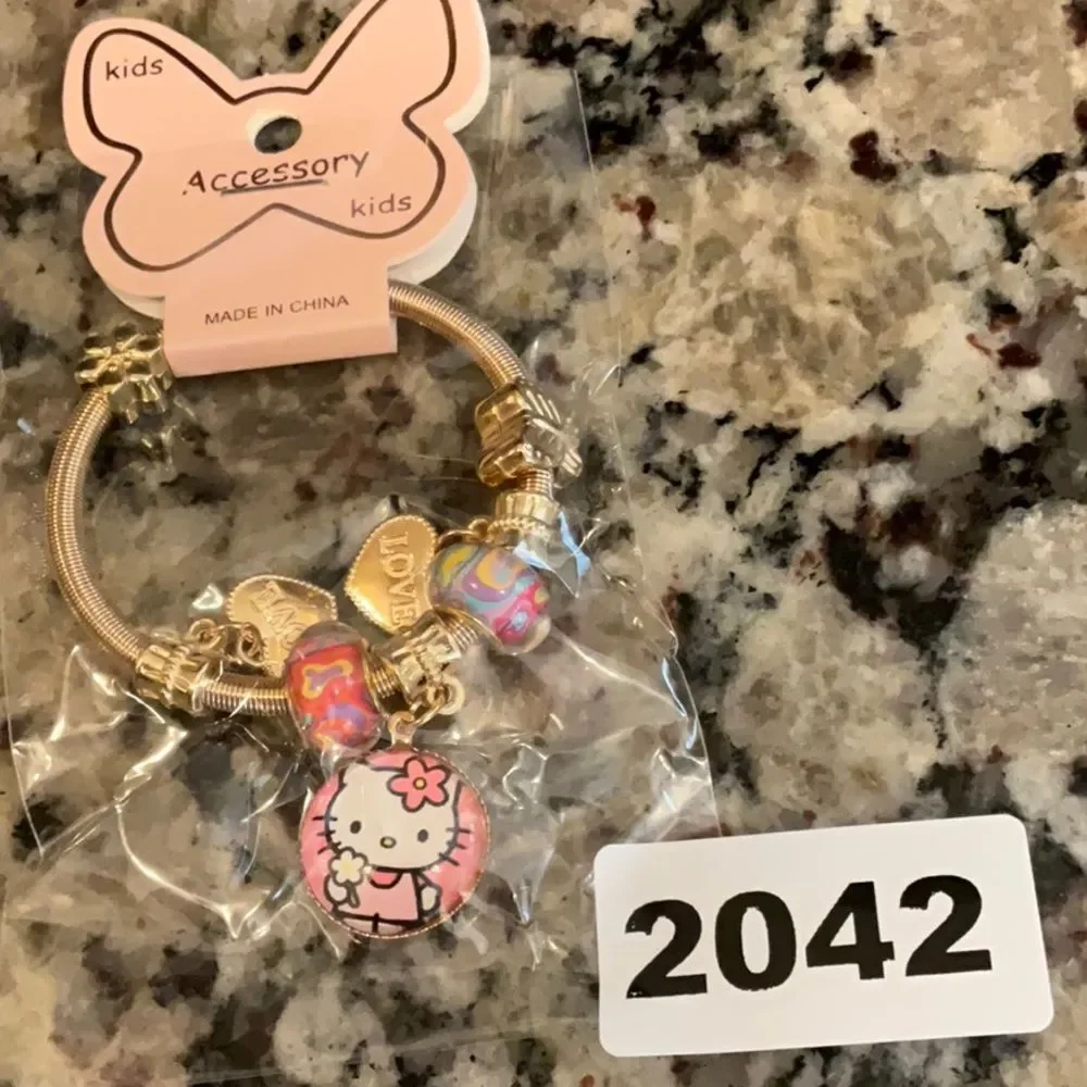2042 Gold  Tone Hello Kitty Kids Charm Bracelet